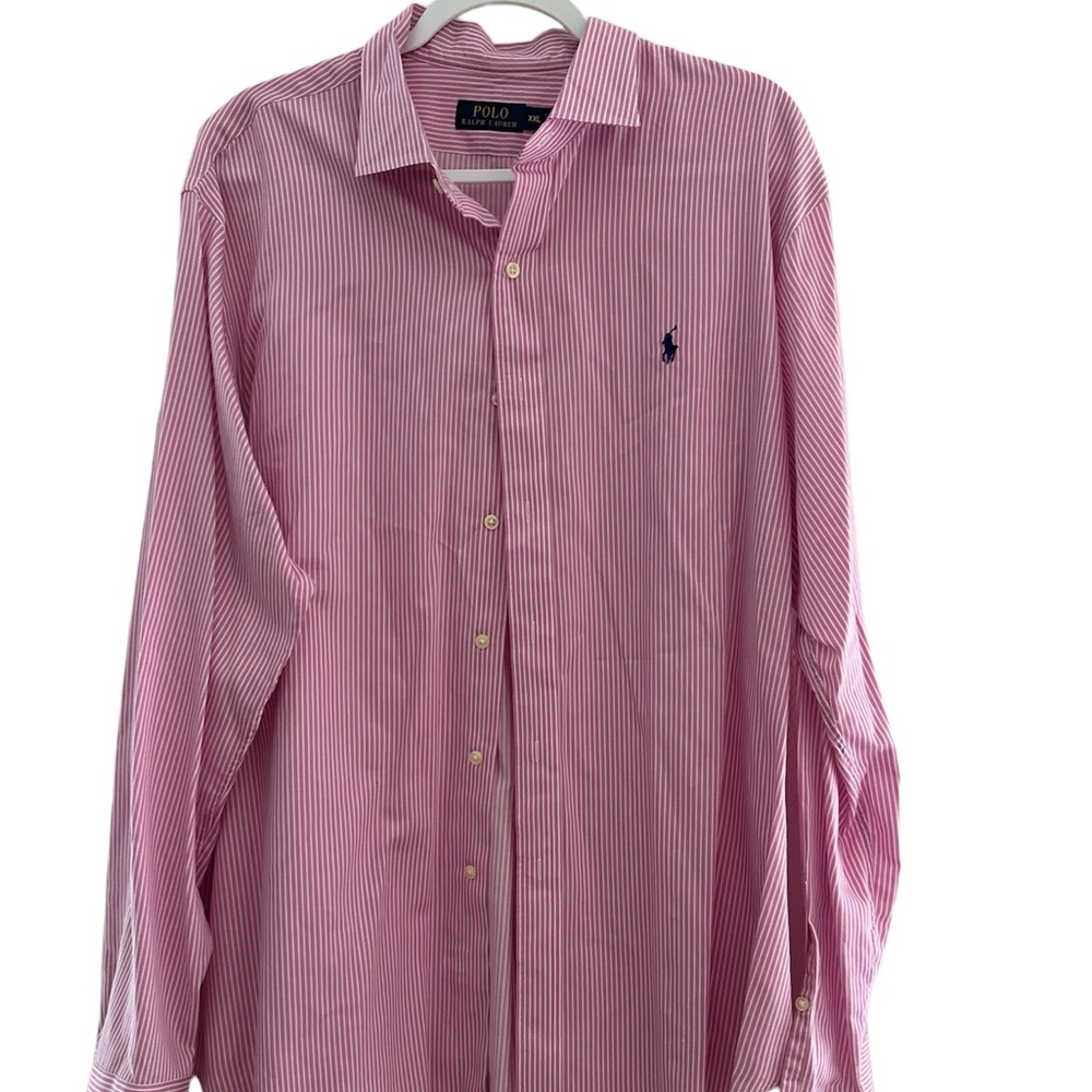 Ralph Lauren pink&white stripe‎ button down shirt men’s Size XXL